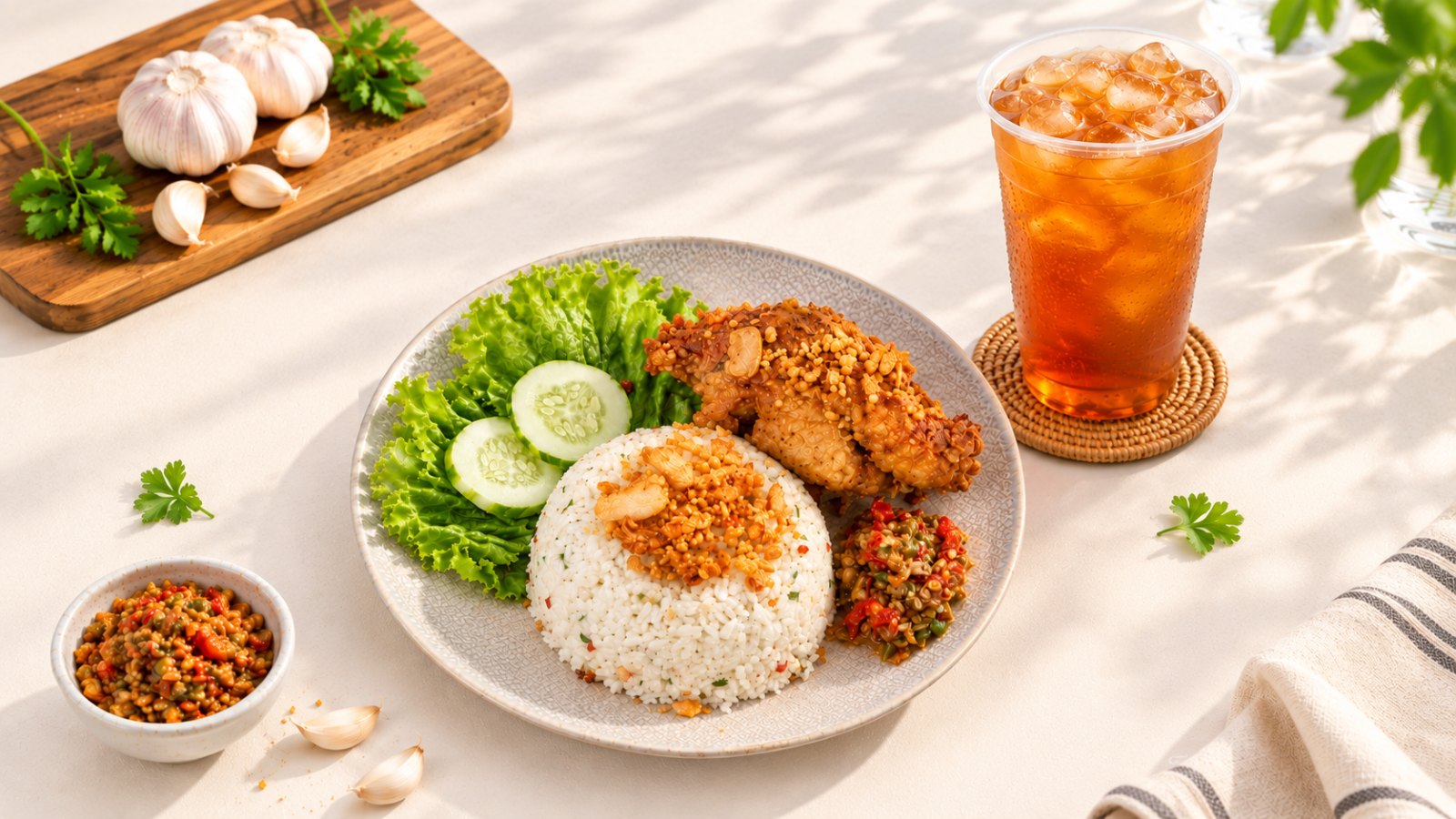 [PROMO OPENING] Paket Ayam Goreng Bawang Putih + Nasi Daun Jeruk + Es Teh